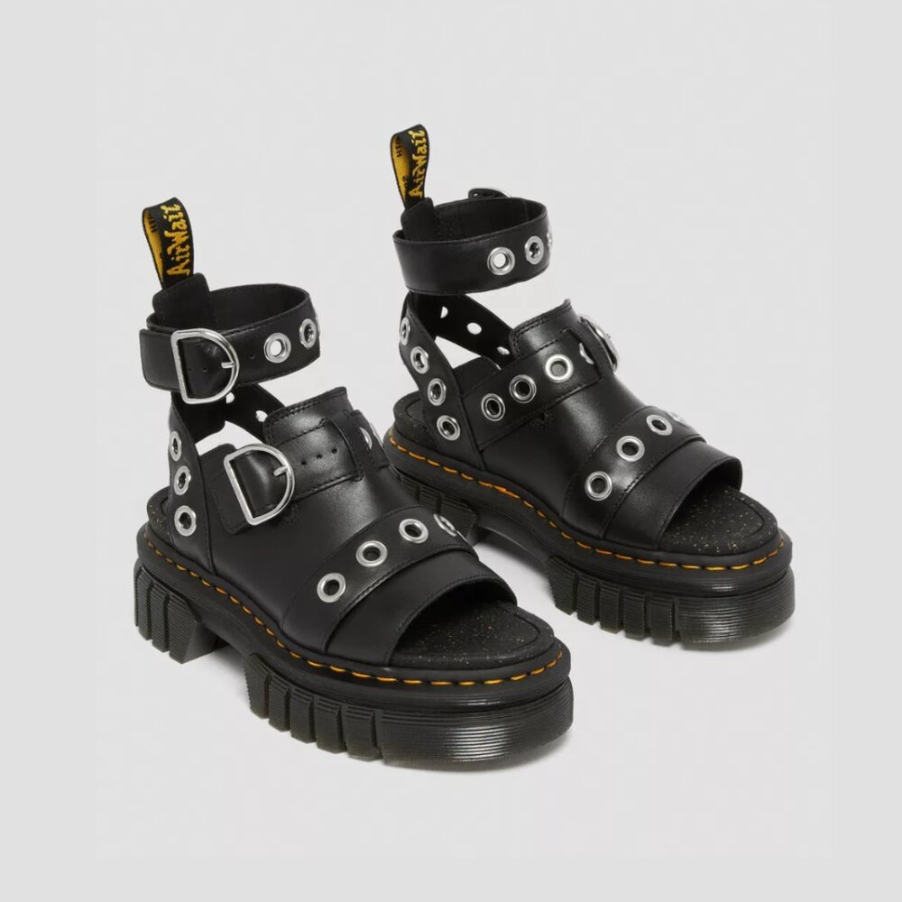 Dr. Martens Black Leather Sandals Ricki Hardware Sz 7